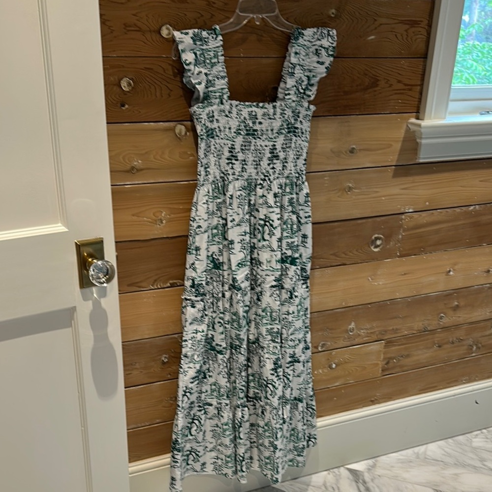 Aqua Green and White Smocked Maxi Sundress